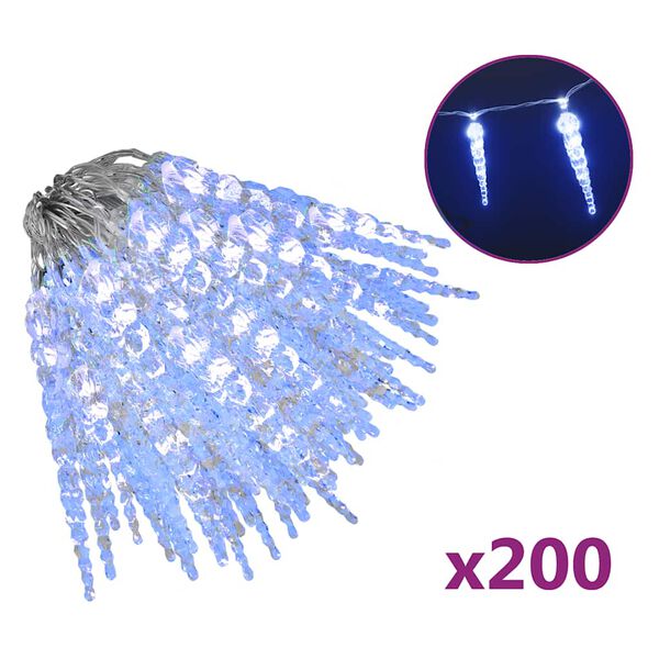 vidaXL Luce Natale a Ghiacciolo 200 LED Blu 20 m Acrilico PVC