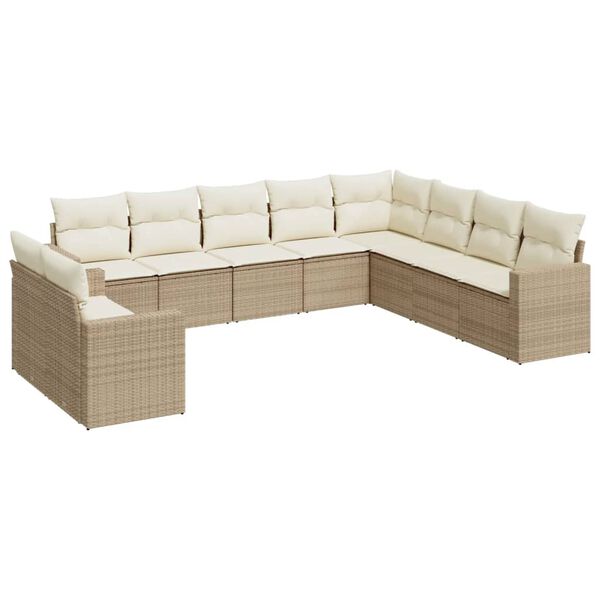 vidaXL Set Divano da Giardino 10 pz con Cuscini Beige in Polyrattan