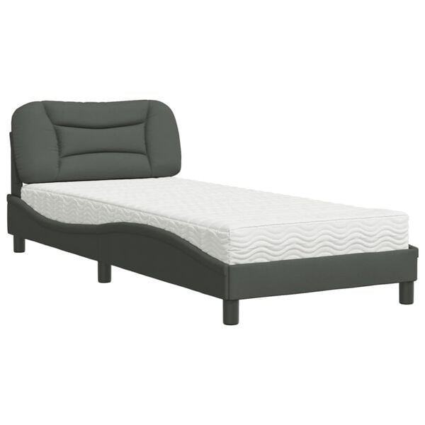 vidaXL Letto con Materasso Hvar Grigio Scuro 90x190 cm in Tessuto