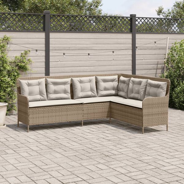 vidaXL Divano da Giardino con Cuscini a L Beige in Polyrattan