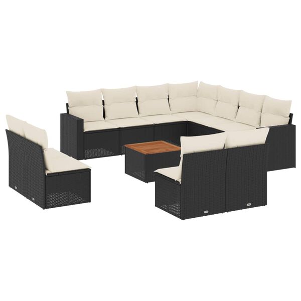 vidaXL Set Divani da Giardino 12 pz con Cuscini Nero in Polyrattan