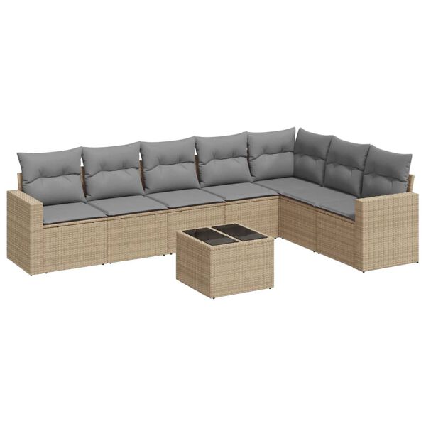 vidaXL Set Divano da Giardino 8 pz con Cuscini Beige in Polyrattan
