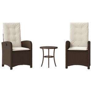 vidaXL Set Bistr&ograve; 3 pz con Cuscini Marrone in Polyrattan