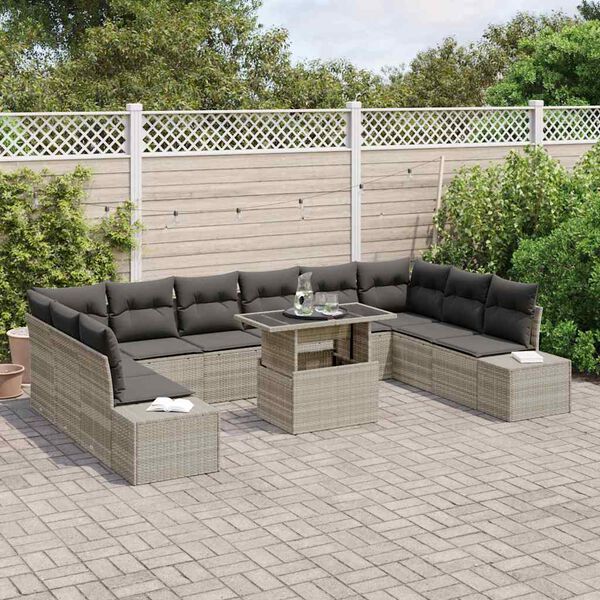 vidaXL Set Divano da Giardino 11 pcs Grigio chiaro Poly Rattan