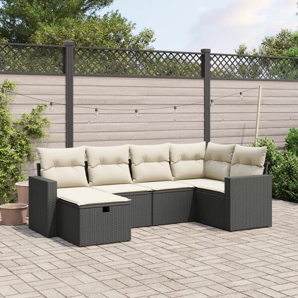 vidaXL Set Divano da Giardino 6 pz con Cuscini Nero in Polyrattan