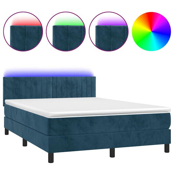 vidaXL Letto a Molle con Materasso e LED Blu Scuro 140x200 cm