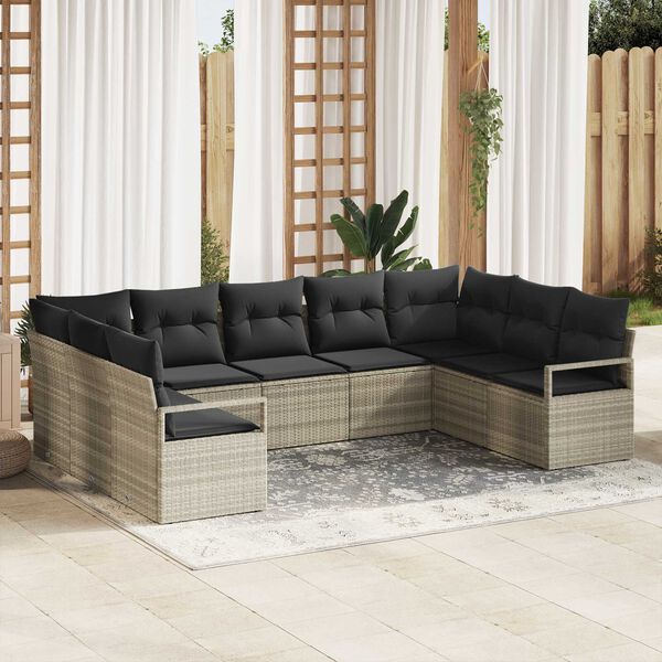 vidaXL Set di divani con cuscino 9 pcs Grigio chiaro polyrattan