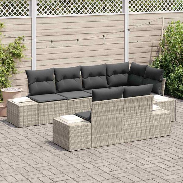 vidaXL Set Divano da Giardino 7 pcs Grigio chiaro polyrattan