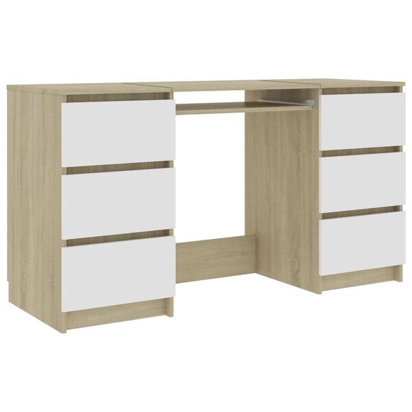 vidaXL Scrivania Bianca e Rovere Sonoma 140x50x77 cm Legno Multistrato