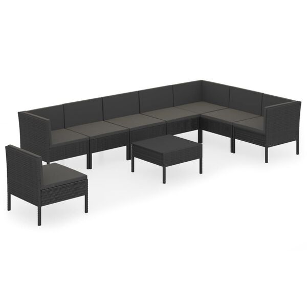 vidaXL Set Divani da Giardino 9 pz con Cuscini in Polyrattan Nero