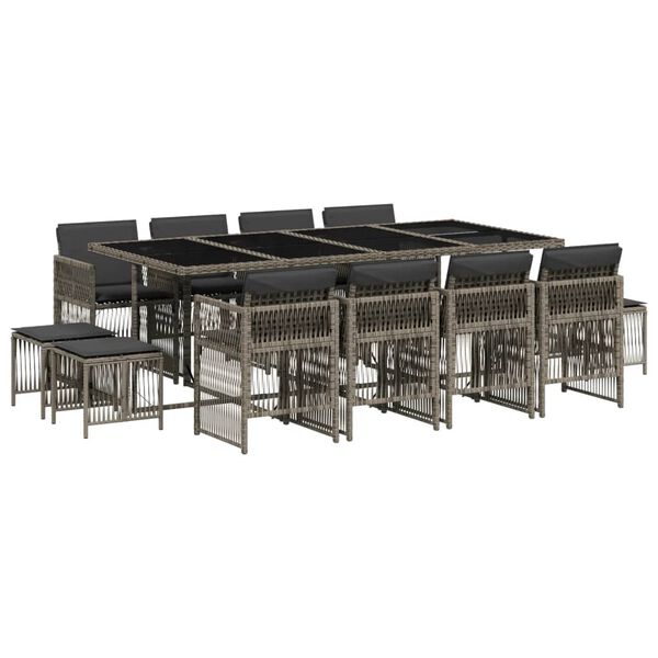 vidaXL Set da Pranzo da Giardino 13pz con Cuscini Grigio in Polyrattan