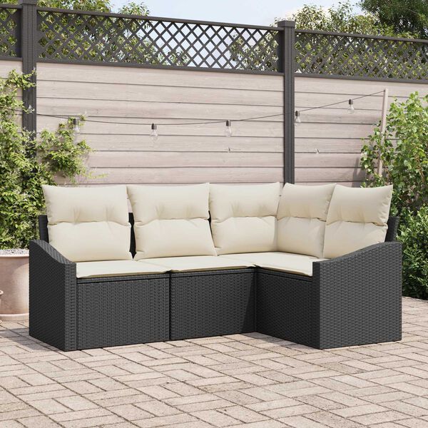 vidaXL Set Divano da Giardino 4 pcs Nero e Bianco polyrattan