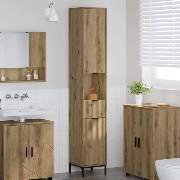 vidaXL Mobile da Bagno con porta Rovere artigianale 31,5 x 33 x 190 cm