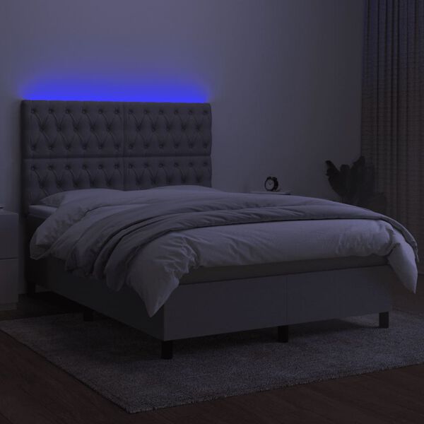 vidaXL Letto a Molle Materasso e LED Grigio Chiaro 140x190 cm Tessuto