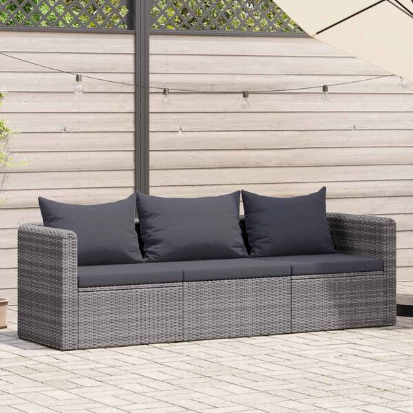 vidaXL Set Divani da Giardino 3 pz con Cuscini Grigio in Polyrattan