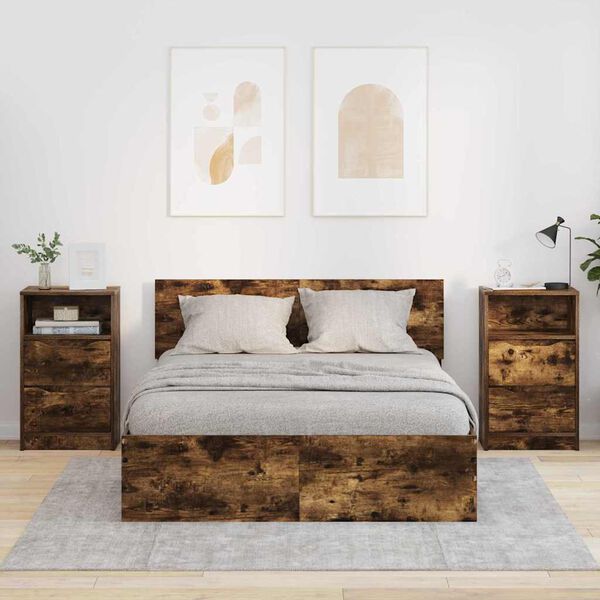 vidaXL Comodini 2 pcs Rovere fum&eacute; 40 x 30 x 467 cm Legno multistrato