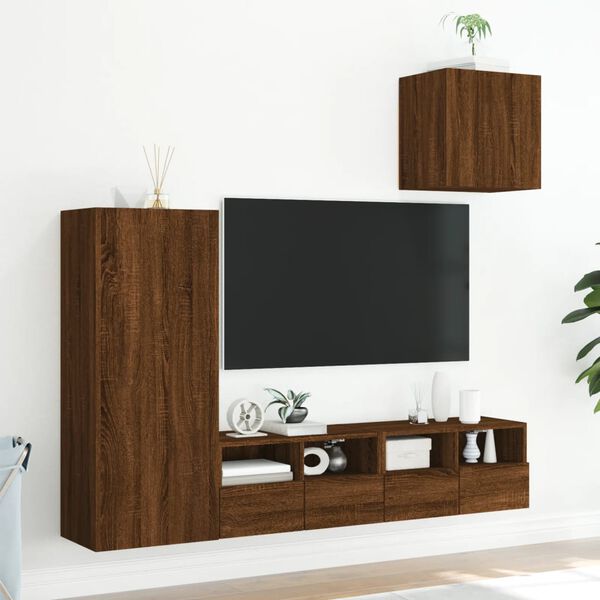 vidaXL Mobili TV a Muro 4pz Rovere Marrone in Legno Multistrato