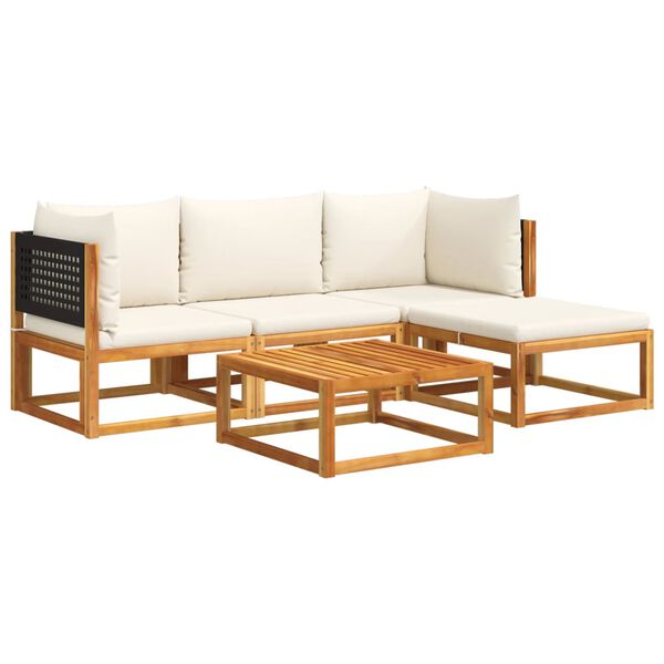 vidaXL Set di divani da giardino 5 pezzi con cuscini in legno di acacia e rattan