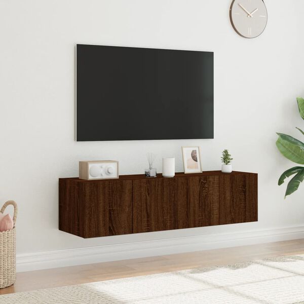 vidaXL Mobili TV a Parete con Luci LED 2pz Rovere Marrone 60x35x31 cm