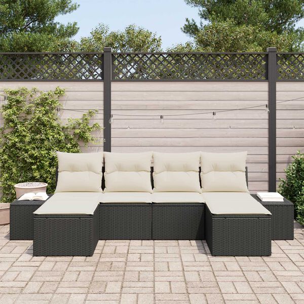 vidaXL Set Divano da Giardino con cuscino 6 pcs Nero polyrattan