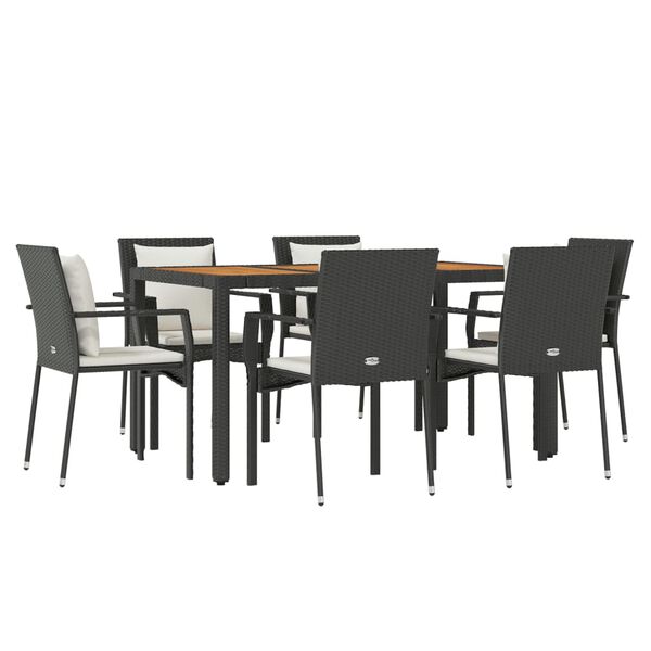 vidaXL Set da Pranzo da Giardino 7 pz Nero con Cuscini in Polyrattan