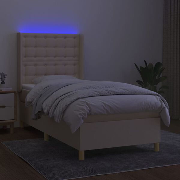 vidaXL Letto a Molle con Materasso e LED Crema 80x200 cm in Tessuto