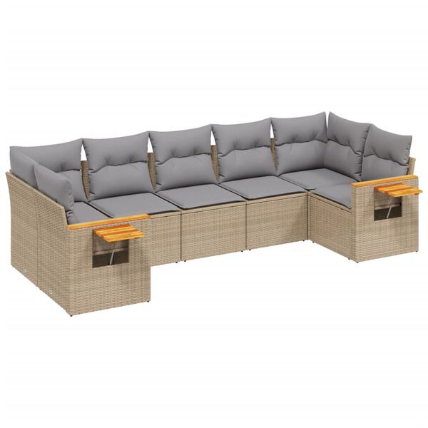 vidaXL Set Divani da Giardino 7 pz con Cuscini Beige in Polyrattan