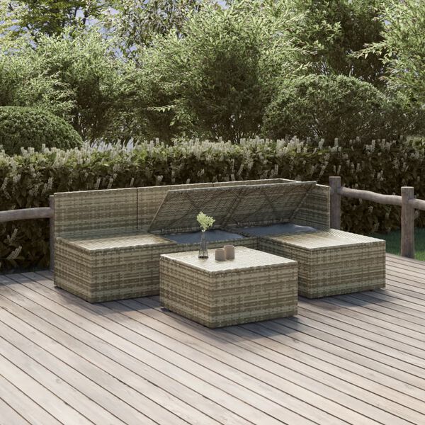 vidaXL Set Divani da Giardino 5 pz con Cuscini in Polyrattan Grigio
