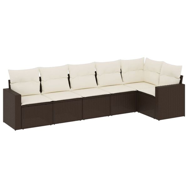 vidaXL Set Divani da Giardino 6 pz con Cuscini Marrone in Polyrattan