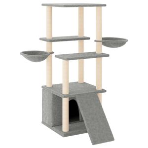 vidaXL Albero per Gatti con Tiragraffi in Sisal Grigio Chiaro 133 cm