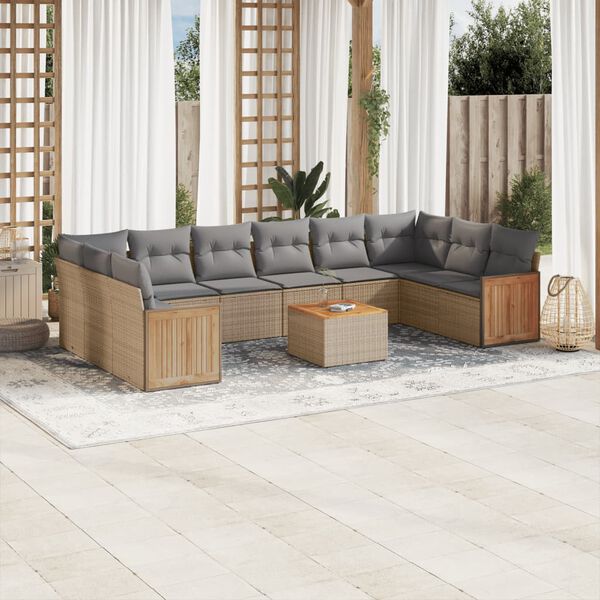 vidaXL Set Divani da Giardino 11 pz con Cuscini Beige in Polyrattan