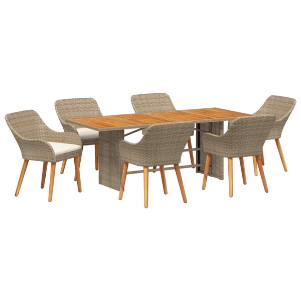 vidaXL Set da Pranzo per Giardino con cuscino 7 pcs Beige polyrattan