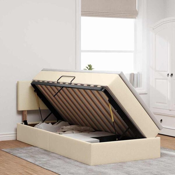 vidaXL Letto con contenitore e LED con led Crema 90 x 200 cm Tessuto