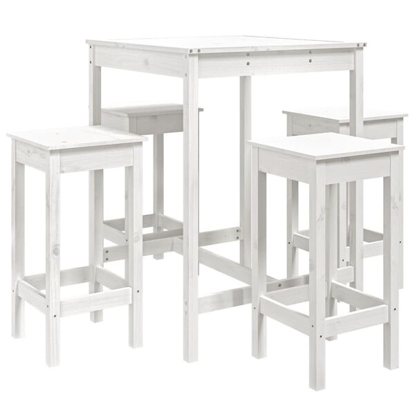 vidaXL Set Bar da Giardino 5 pz Bianco in Legno Massello di Pino