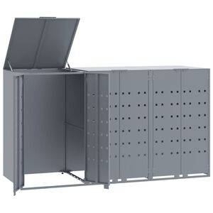 vidaXL Copribidone con Ruote per 3 Bidoni Grigio 207x79x117cm Acciaio