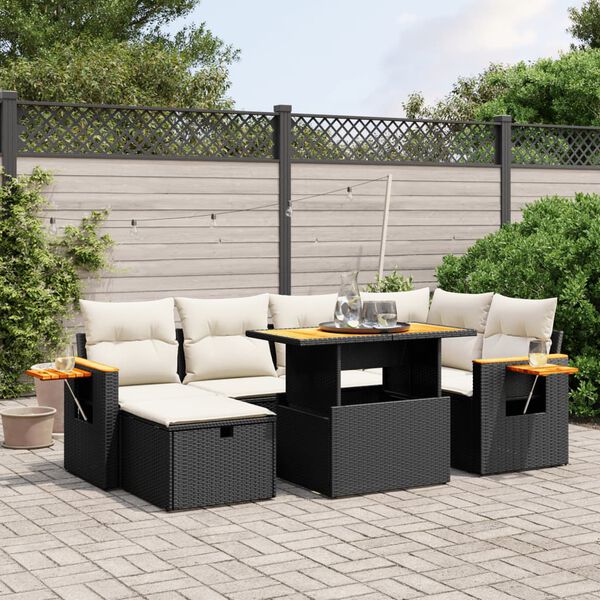 vidaXL Set Divani da Giardino con Cuscini 7pz Nero Polyrattan