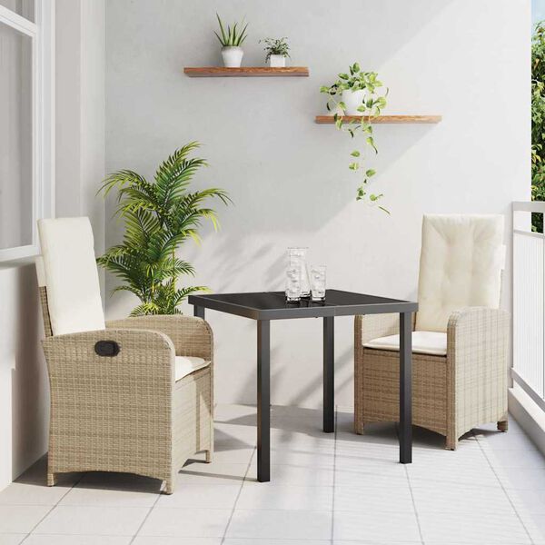 vidaXL Set da Pranzo per Giardino con cuscino 3 pcs Beige polyrattan