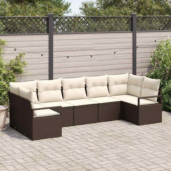 vidaXL Set Divano da Giardino 7 pcs Marrone e bianco polyrattan