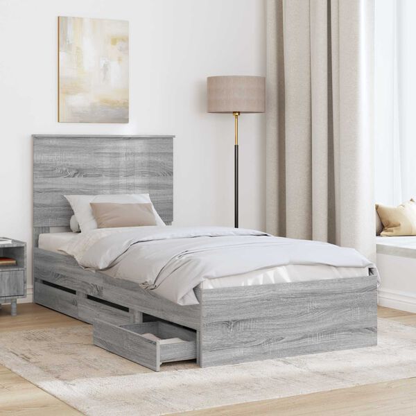 vidaXL Struttura del letto con cassetto Grigio Sonoma 90 x 200 cm