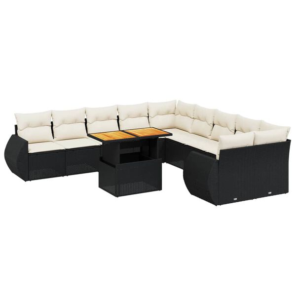 vidaXL Set Divani da Giardino 11 pz con Cuscini in Polyrattan Nero