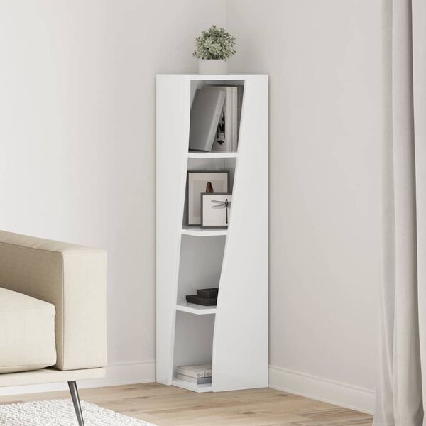 vidaXL Mobile angolare Bianco Lucido 27,5x27x102cm Legno multistrato