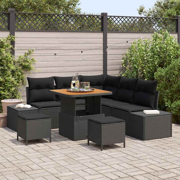 vidaXL Set Divano da Giardino con cuscino 8 pcs Nero Poly Rattan
