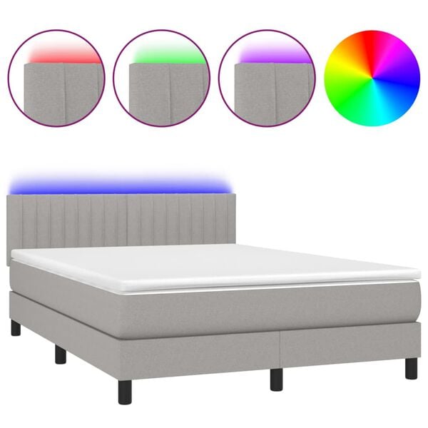 vidaXL Letto a Molle Materasso e LED Grigio Chiaro 140x200 cm Tessuto