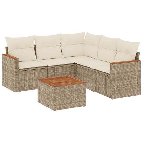vidaXL Set Divano da Giardino 6 pz con Cuscini Beige in Polyrattan