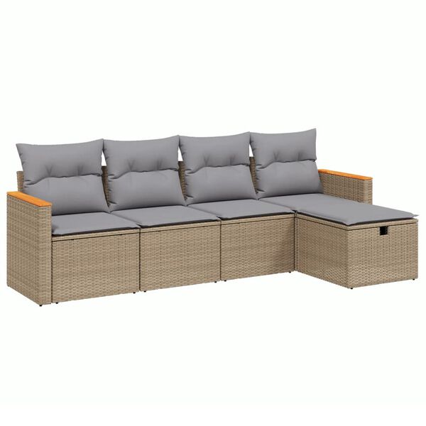 vidaXL Set Divano da Giardino 5 pz con Cuscini Beige Misto Polyrattan