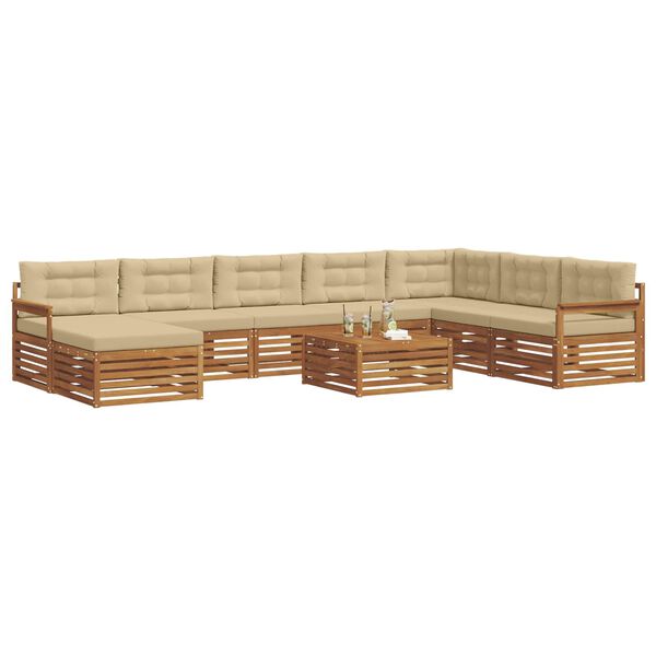 vidaXL Set divani 9 pcs Naturale e Beige Legno di Acacia Massello
