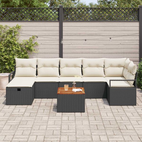 vidaXL Set Divano da Giardino con cuscino 8 pcs Nero Poly Rattan
