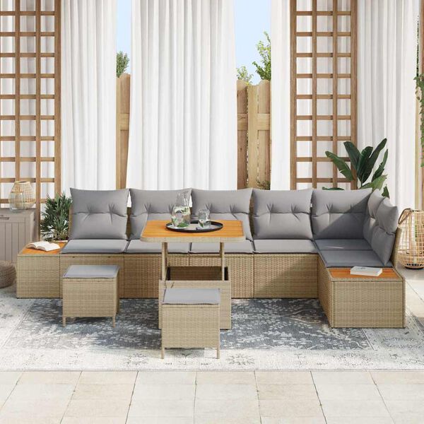 vidaXL Set Divano da Giardino 9 pcs Beige polyrattan