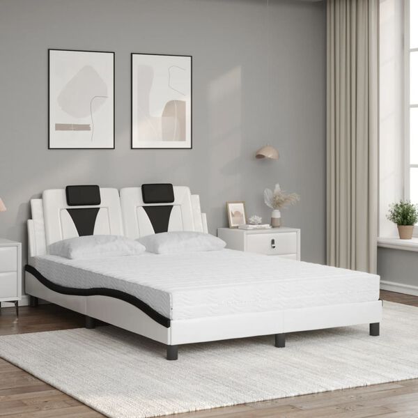 vidaXL Letto Viana con Materasso Bianco e Nero 140x190 cm in Similpelle
