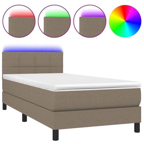vidaXL Letto a Molle con Materasso e LED Tortora 100x200cm in Tessuto